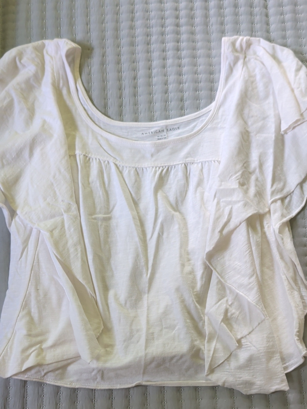 American Eagle Outfitters White Scoop-Neck Flutter Sleeve Top